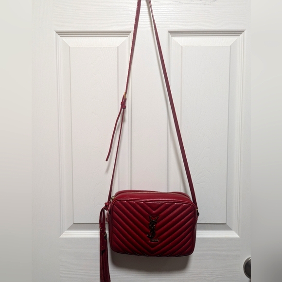 Saint Laurent Lou Camera Bag Matelasse Chevron Leather Small Red - Picture 2 of 10